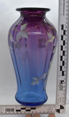 Fenton Art Glass HP Morning Glories 9.5" vase, mulberry - 4