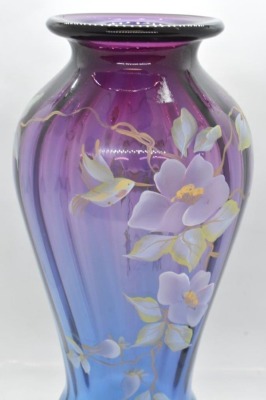 Fenton Art Glass HP Morning Glories 9.5" vase, mulberry - 5