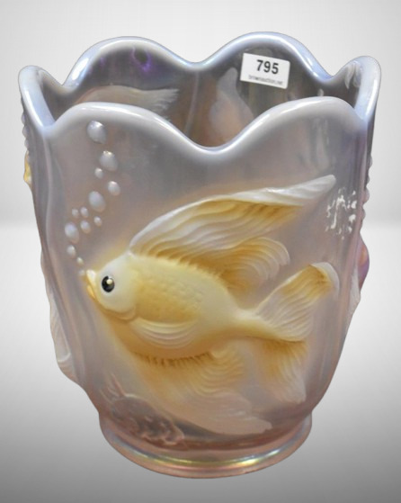 Fenton Art Glass irid. Rosalene 6.5" vase, Atlantis Koi