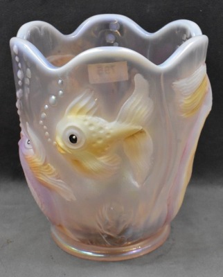 Fenton Art Glass irid. Rosalene 6.5" vase, Atlantis Koi - 3