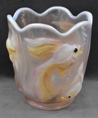 Fenton Art Glass irid. Rosalene 6.5" vase, Atlantis Koi - 4