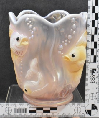 Fenton Art Glass irid. Rosalene 6.5" vase, Atlantis Koi - 5