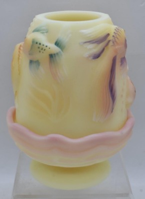 Fenton Burmese Art Glass 2 pc. 4.5" fairy lamp, Atlantis Koi - 2