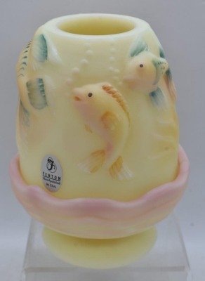 Fenton Burmese Art Glass 2 pc. 4.5" fairy lamp, Atlantis Koi - 3