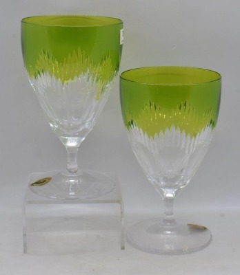 (2) Mrkd. Waterford Mixology green crystal stem goblets, 6" - 2