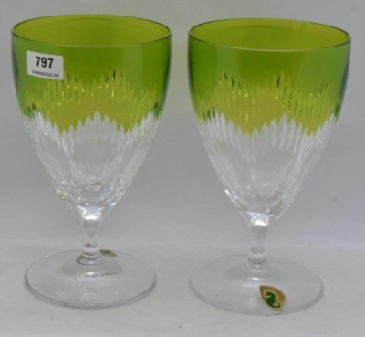 (2) Mrkd. Waterford Mixology green crystal stem goblets, 6" - 3