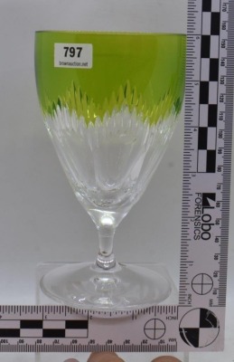 (2) Mrkd. Waterford Mixology green crystal stem goblets, 6" - 4