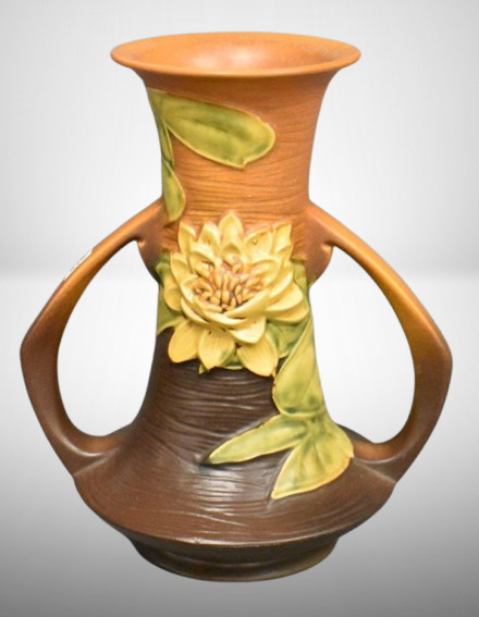 Roseville Water Lily 80-10" vase, brown