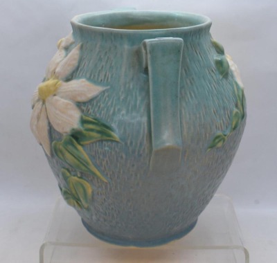 Roseville Clematis 3-8" cookie jar, no lid so now it's a vase, blue - 4