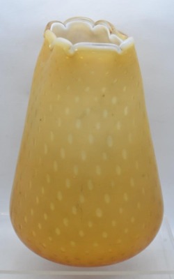 Gold satin cased glass 8" vase w/ scalloped rim - 2