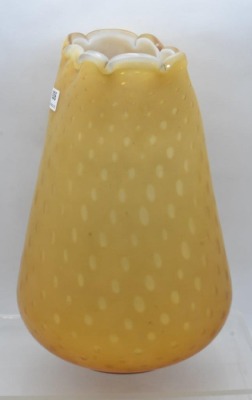 Gold satin cased glass 8" vase w/ scalloped rim - 4