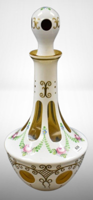 Bohemian white cut-to-amber cased glass 14" decanter