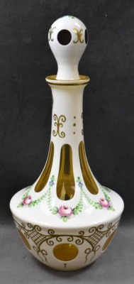 Bohemian white cut-to-amber cased glass 14" decanter - 4