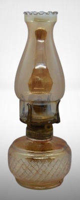 Marigold carnival-look Queen Anne No. 1 oil lamp, 5"