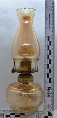 Marigold carnival-look Queen Anne No. 1 oil lamp, 5" - 7