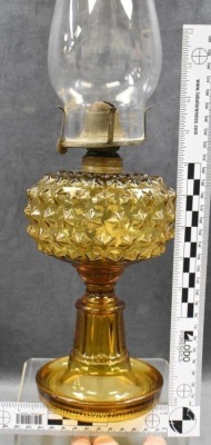 Amber kerosene lanp w/ embossed stars, 9" - 4