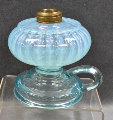 (2) Blue opalescent kerosene finger lamps - 6