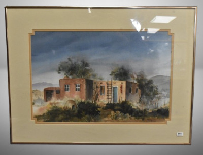 Native American Pueblo dwelling watercolor by Carol Avinger, artist signed