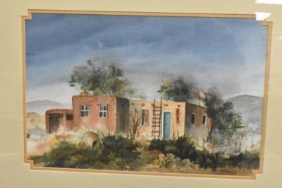 Native American Pueblo dwelling watercolor by Carol Avinger, artist signed - 2