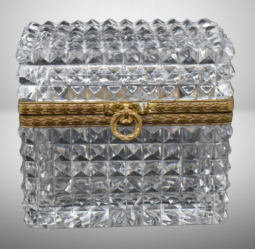 French faceted cut crystal casket jewelry box