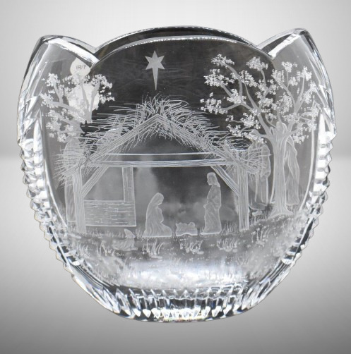 Waterford Nativity engraved crystal 8" vase