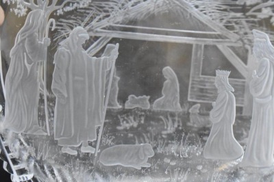 Waterford Nativity engraved crystal 8" vase - 8