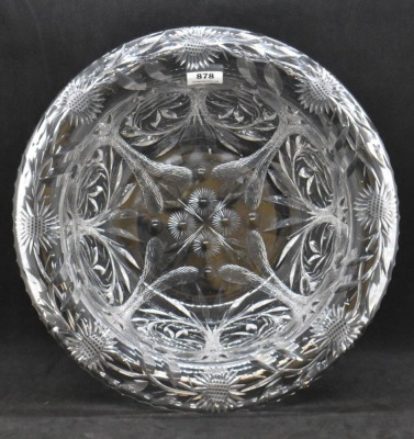 European Badash Crystal 3.5"h x 10"d heavily etched bowl, rolled rim - 2