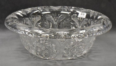 European Badash Crystal 3.5"h x 10"d heavily etched bowl, rolled rim - 3