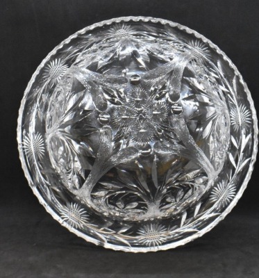 European Badash Crystal 3.5"h x 10"d heavily etched bowl, rolled rim - 8