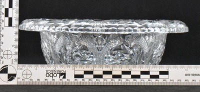 European Badash Crystal 3.5"h x 10"d heavily etched bowl, rolled rim - 9