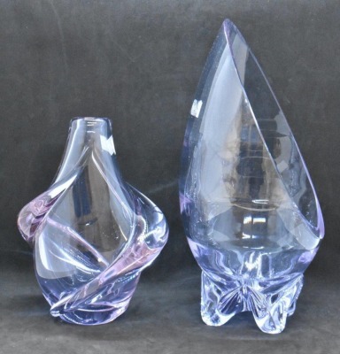 (2) Bohemian Abstract Art Glass vases, 6.5" and 10" - 2