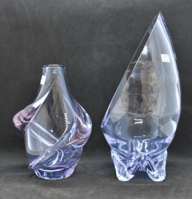 (2) Bohemian Abstract Art Glass vases, 6.5" and 10" - 4