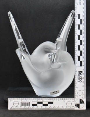 Signed Lalique Sylvie Love Birds flower frog arranger - 9