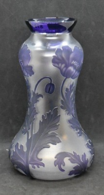 Val Saint Lambert acid-etched 8.5" vase decorated w/ Poppies, Boma Model - 4