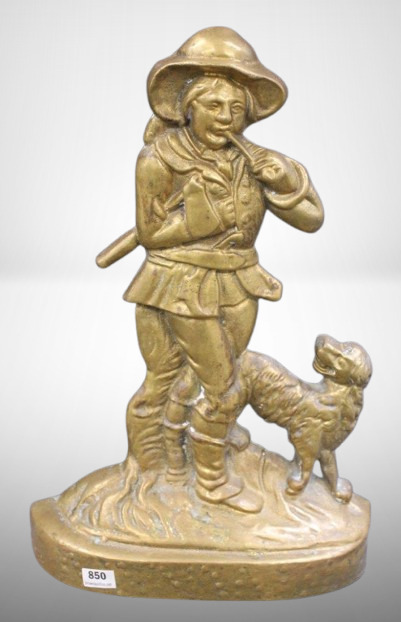 Cast Iron Woodsman and Dog door stop, 14"