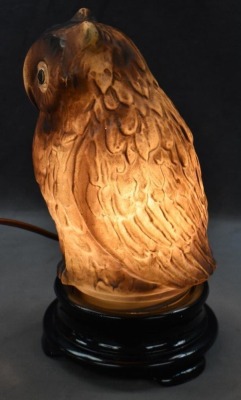 Tiffin Glass figural Owl night lamp, 8.5" - works! - 2