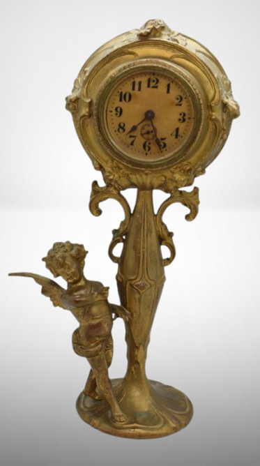 Victorian brass figural cherub 12" clock