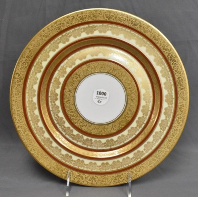 (5) Mrkd. Hutschenreuther Selb Bavaria 11"d plates, red and gold - 2