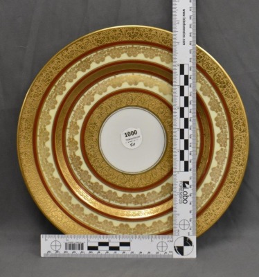 (5) Mrkd. Hutschenreuther Selb Bavaria 11"d plates, red and gold - 8