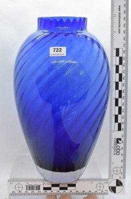 Mrkd. Tiffany and Co. 9.5" cobalt blue swirl vase - 2