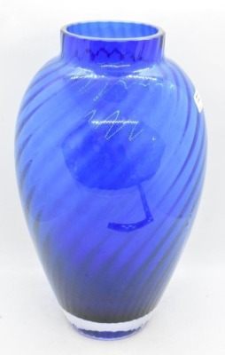 Mrkd. Tiffany and Co. 9.5" cobalt blue swirl vase - 3