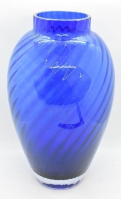 Mrkd. Tiffany and Co. 9.5" cobalt blue swirl vase - 4