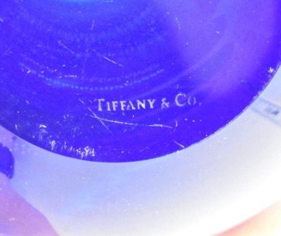 Mrkd. Tiffany and Co. 6" cobalt blue spittoon-shaped vase - 6