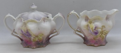 R.S. Prussia Mold 501 creamer and sugar, open blossoms/ gold tracery on leaves - 3