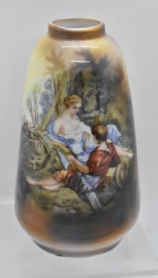 (2) Handpainted porcelain 4.5"h scenic cabinet vases incl. Diana the Huntress - 6