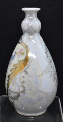 Mrkd. Prov Saxe/ ES Germany 4.5"h cabinet vase featuring Lady w/ Peacock - 2