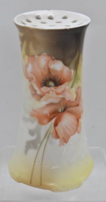 (3) Handpainted porcelain hat pin holders: 1-Swans on Lake, RSP red mark; 2-mrkd. Germany, floral - 7