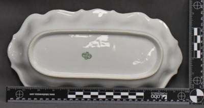 (2) Mrkd. Prov Saxe/ ES Germany pcs: Napoleon 8.5"d plate; 12"l celery tray featuring Madame Recamier and other in border medallions - 6