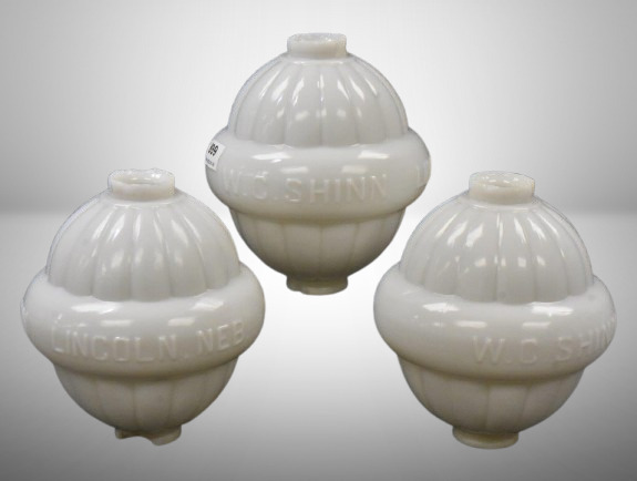 (3) W.C. Shinn milk glass lightning rod balls