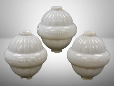 (3) W.C. Shinn milk glass lightning rod balls